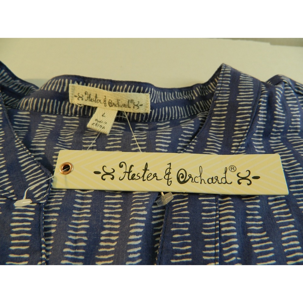 Hester & Orchard Tunic Top Women Large Blue White Striped Split Neck Cotton New - Picture 7 of 11